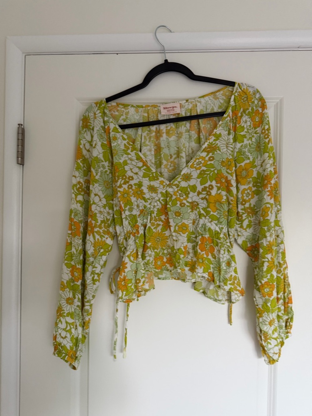 Showpo Green & Yellow Floral V-Neck Smocked Waist Blouse